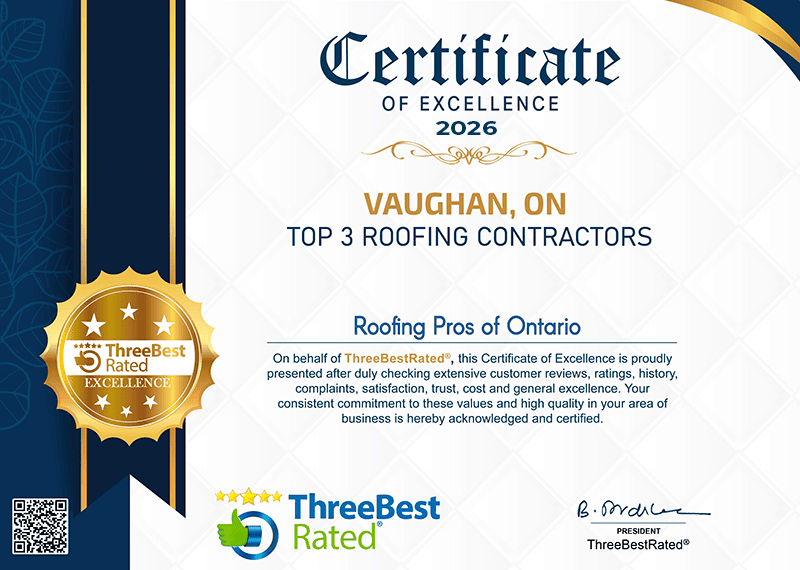 ThreeBestRated 2026 Top 3 Roofing Contractors in Vaughan certificate