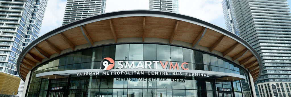 Vaughan Metropolitan Centre (SmartVMC) bus terminal and condo towers in Vaughan, Ontario